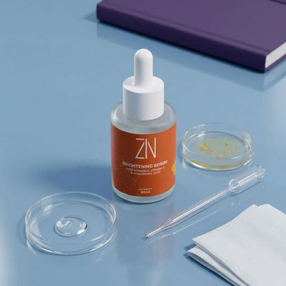 ZIN serum bottle with dropper on a blue surface